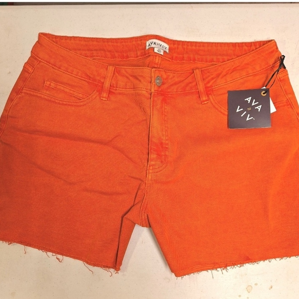 Bundle - Plus Size High-Rise Stretch Denim Shorts, Ava & Viv - Gray & Orange - Picture 3 of 7